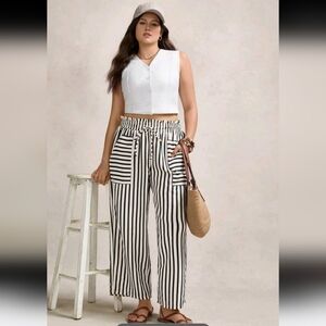 SHEIN Black and White Striped Wide Leg Pants